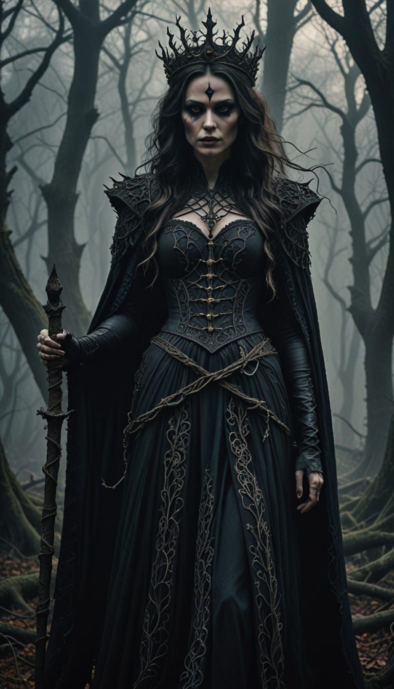 Dark Sorceress in Desolate Forest: Gothic Digital Art