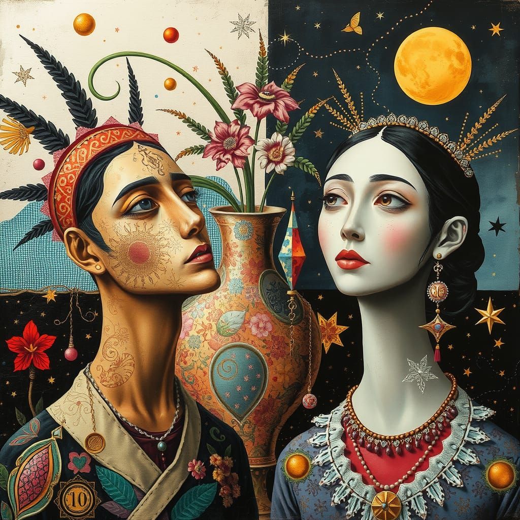 Surrealist Maximalist Mixed Media Creation on Linen