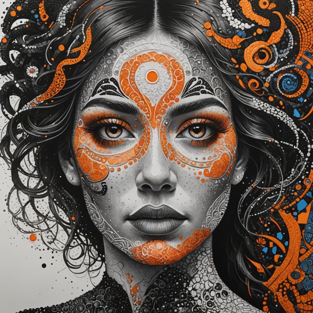 Surreal Portrait in Pointillism with Psychedelic Accents