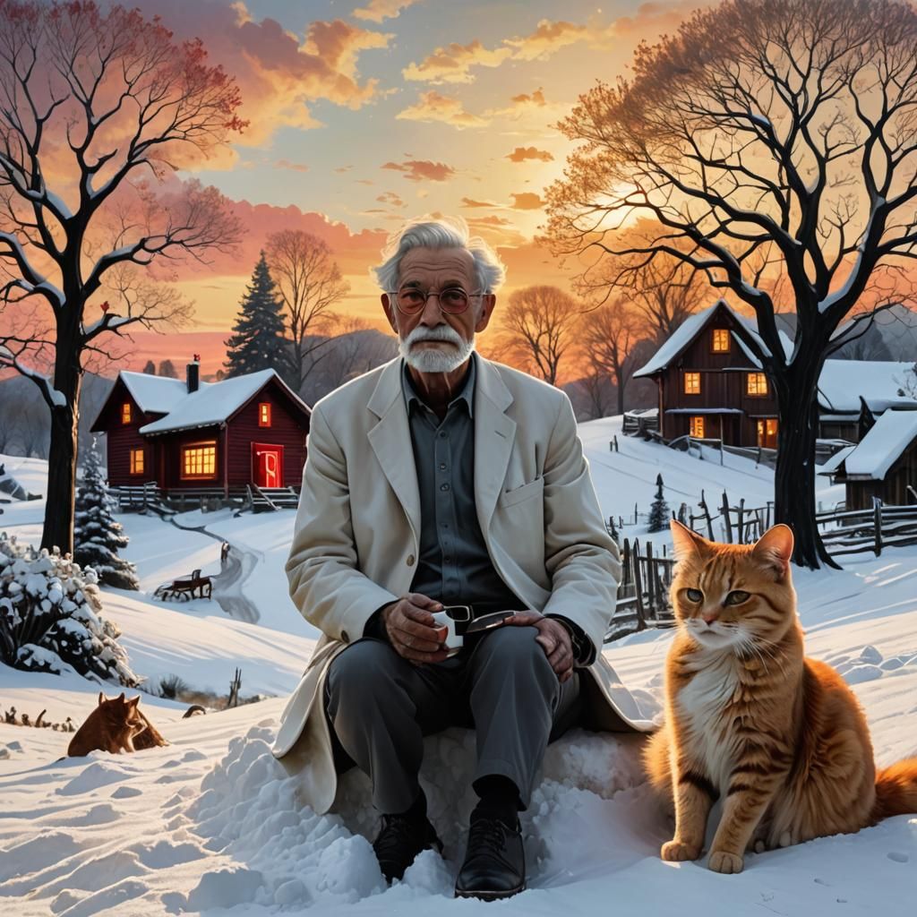 Sugar Hill Sunset with Cat and Deer