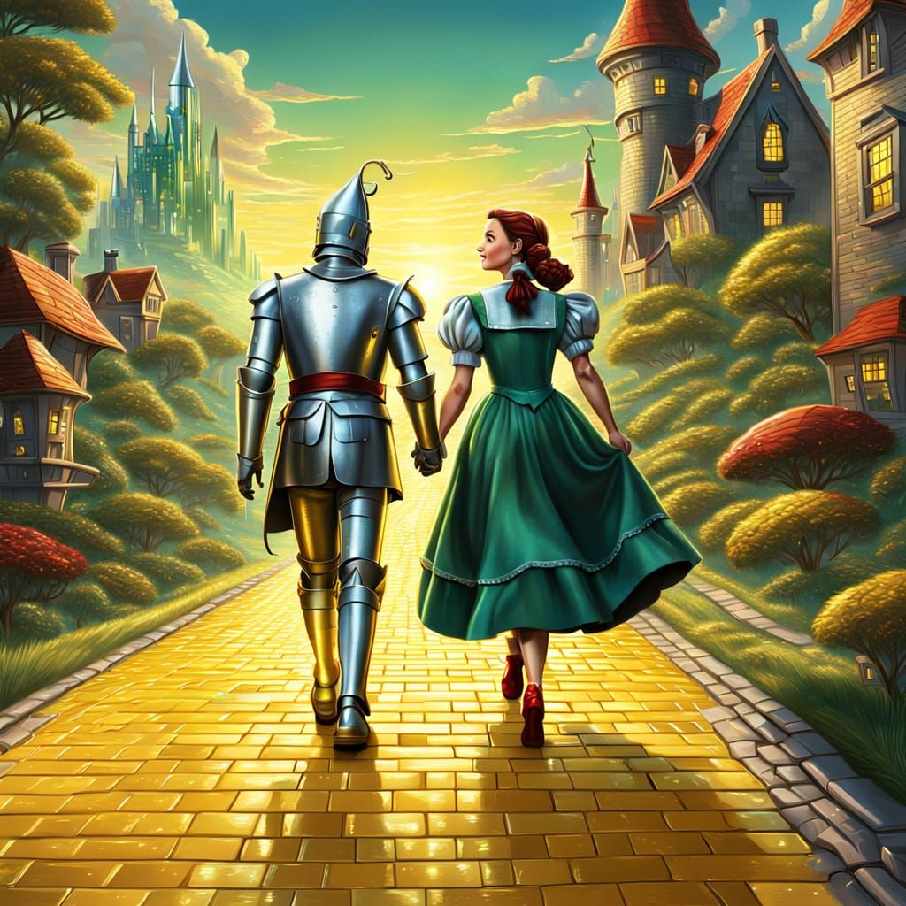Dorothy and Tin Man on Yellow Brick Road