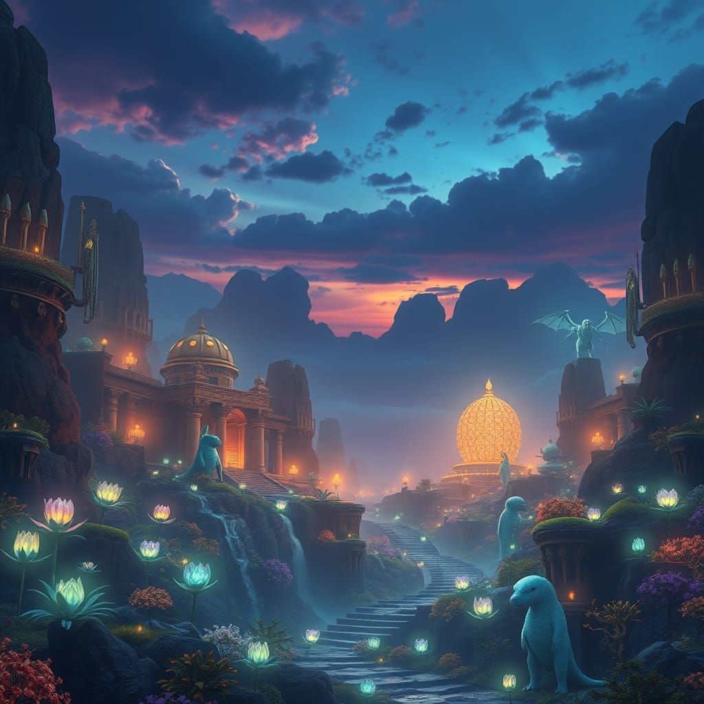 Ethereal Fantasy Landscape with Mystical Elements