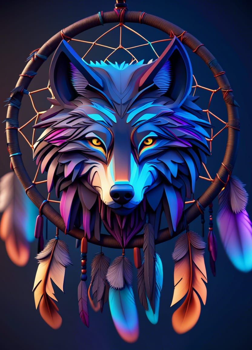 Dreamcatcher with Wolves in Hyperrealistic 3D Rendering
