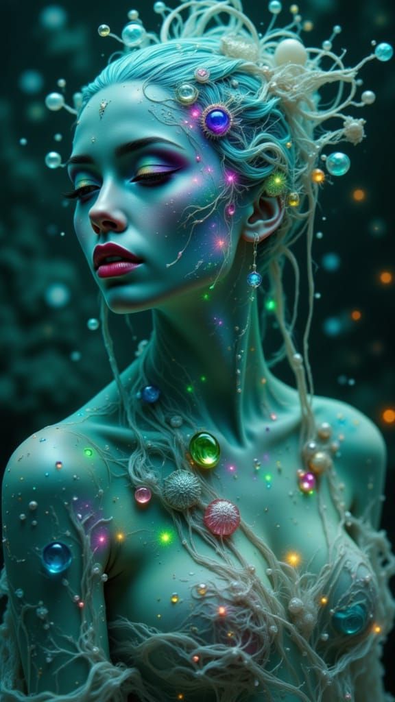 Ethereal Alien-Human Hybrid Portrait in Deep Sea Glow