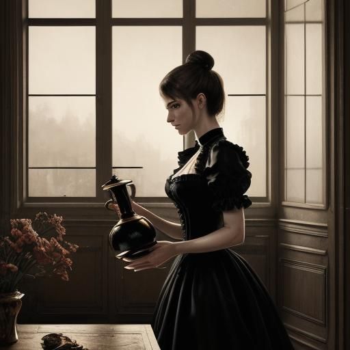 French Maid Dusting in Luxurious Room: Hyperrealistic Concep...