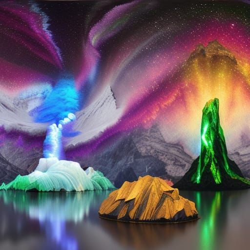 Glacier Explosion: Glitchcore Stained Glass Landscape