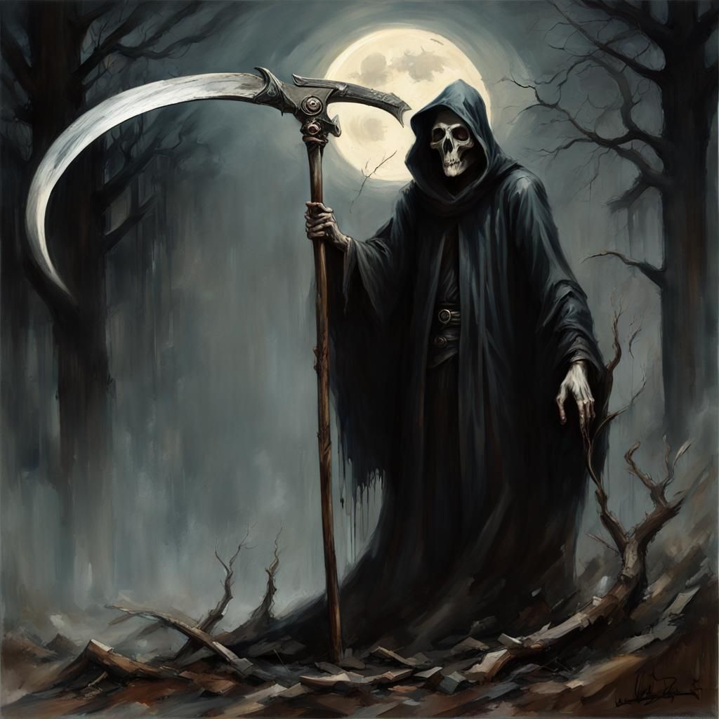 Grim Reaper with Scythe in Dark Fantasy Art