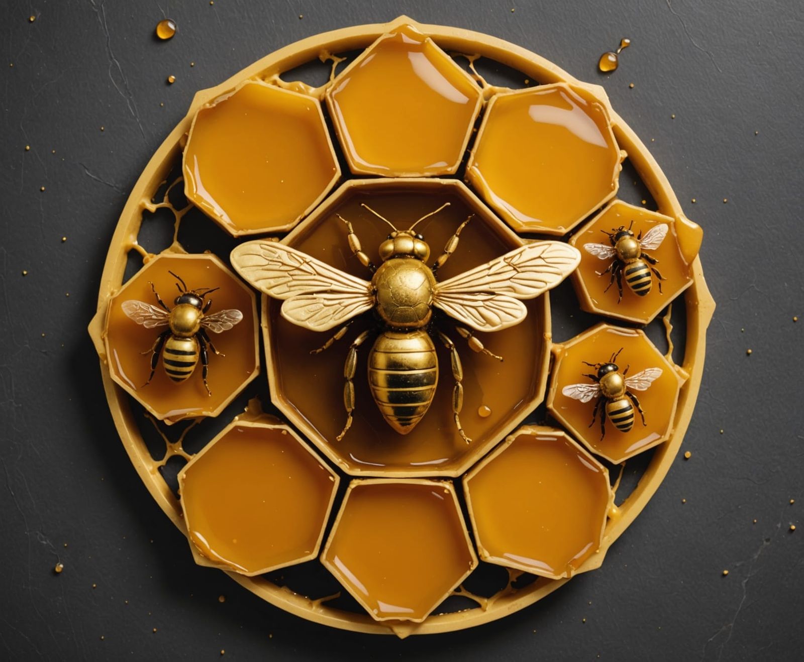 Hexagonal Honeycomb Artwork in Golden Bees Wax Style