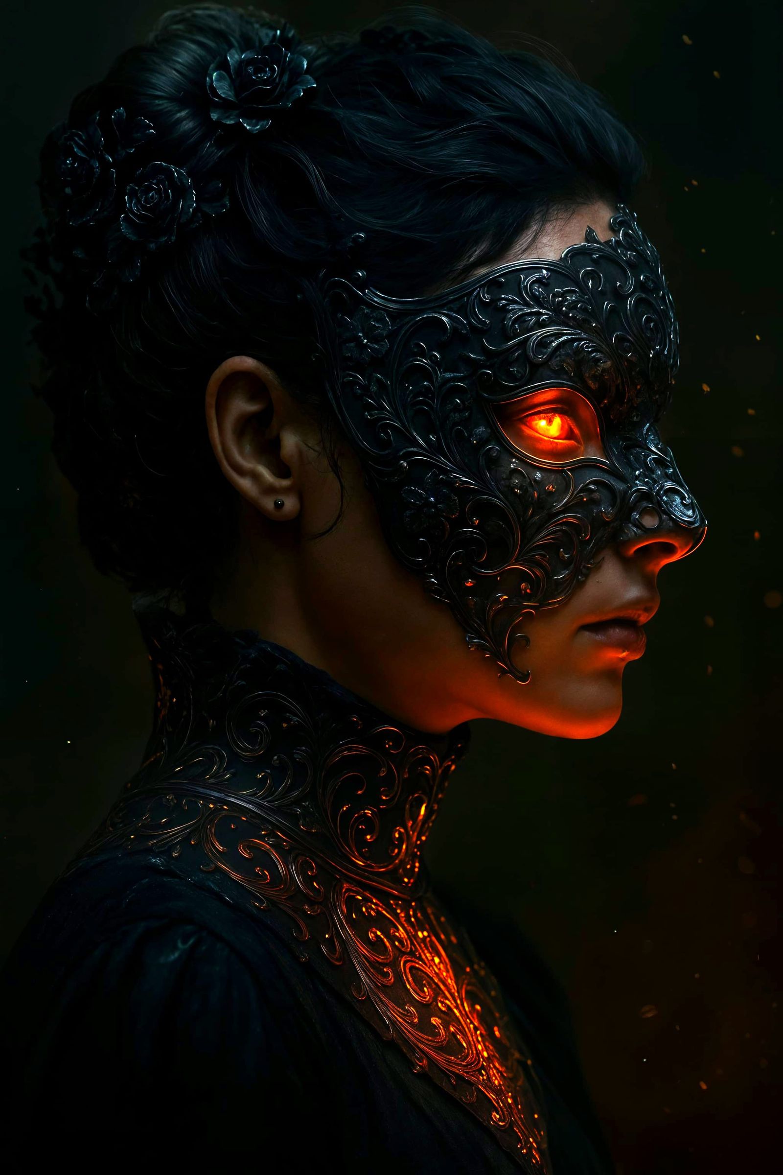 Enigmatic Woman with Glowing Mask in Ultra-Photorealistic St...