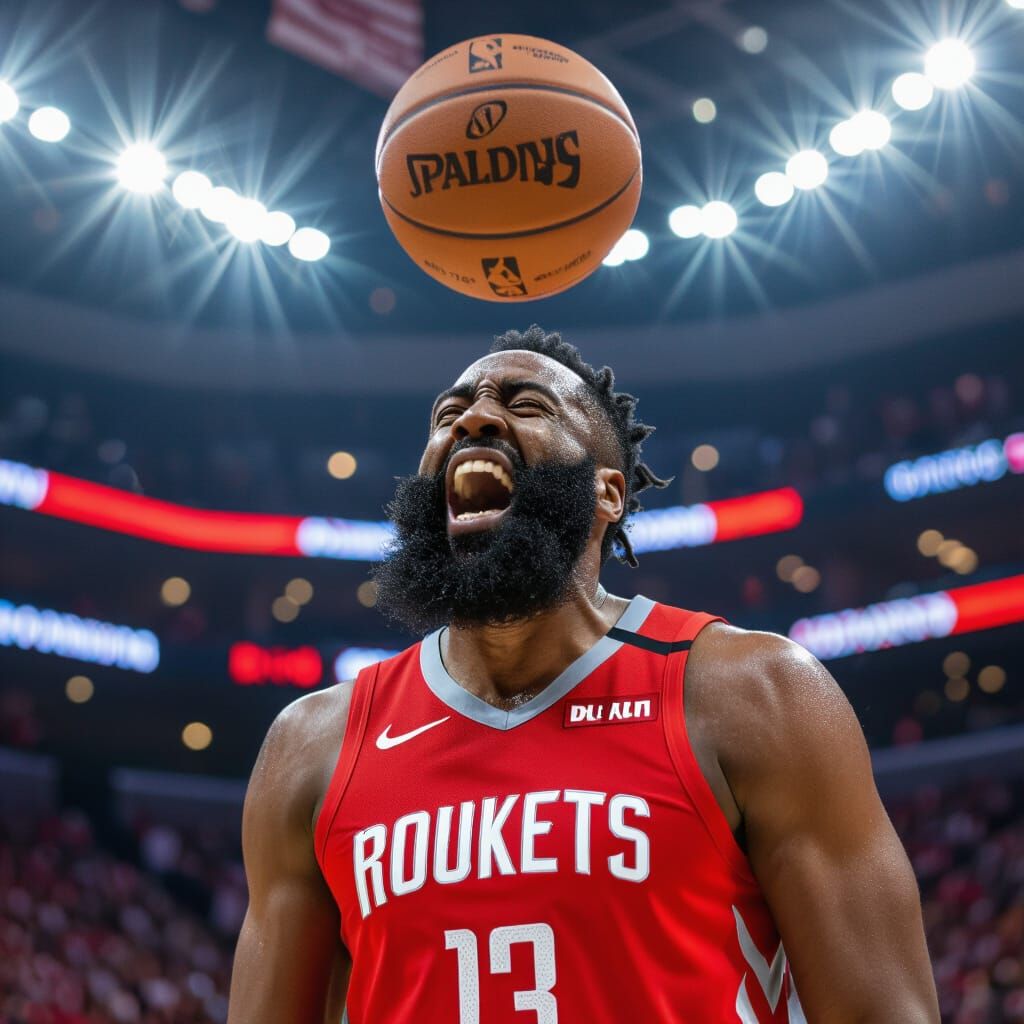 James Harden Reacts to Basketball Bounce Off Head After Miss...