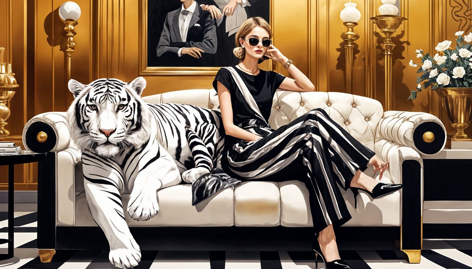Parisian Woman with White Tiger, Julia Pott Illustration