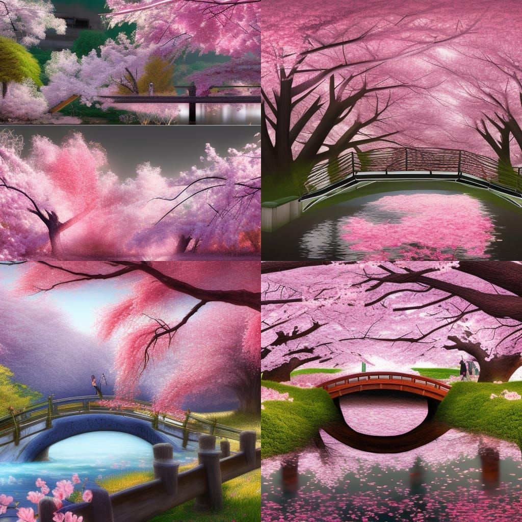Anime Garden with Cherry Blossoms and Cats