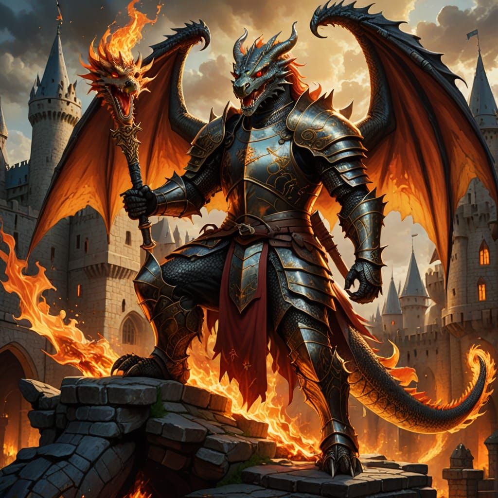 Epic Fantasy Dragon Knight in Vibrant Medieval Battle