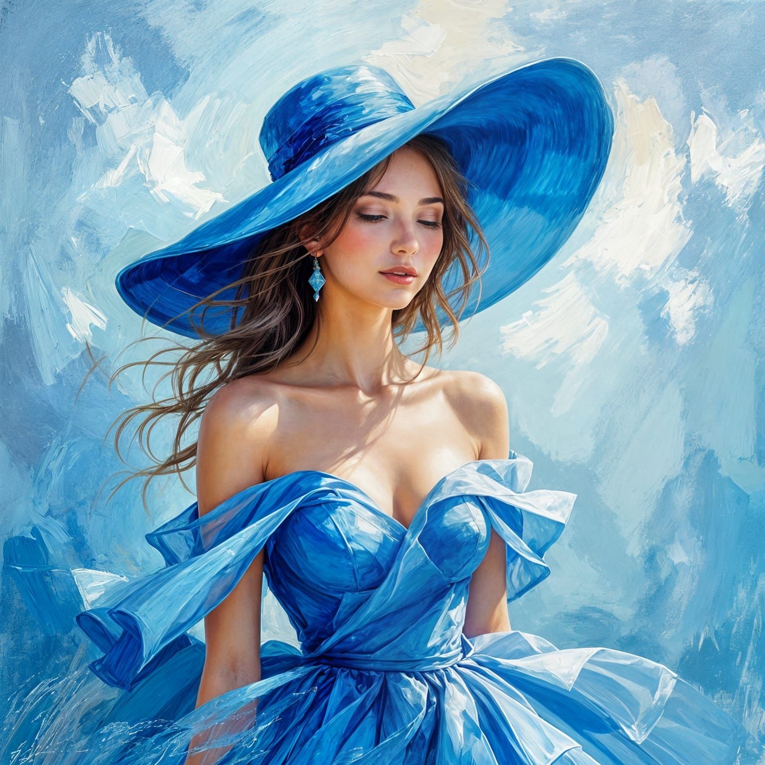 Woman in Blue: Impressionistic Impasto Painting