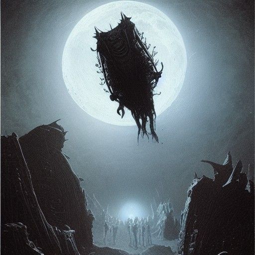 Horrific Aliens Behind the Moon: Gothic Horror Art