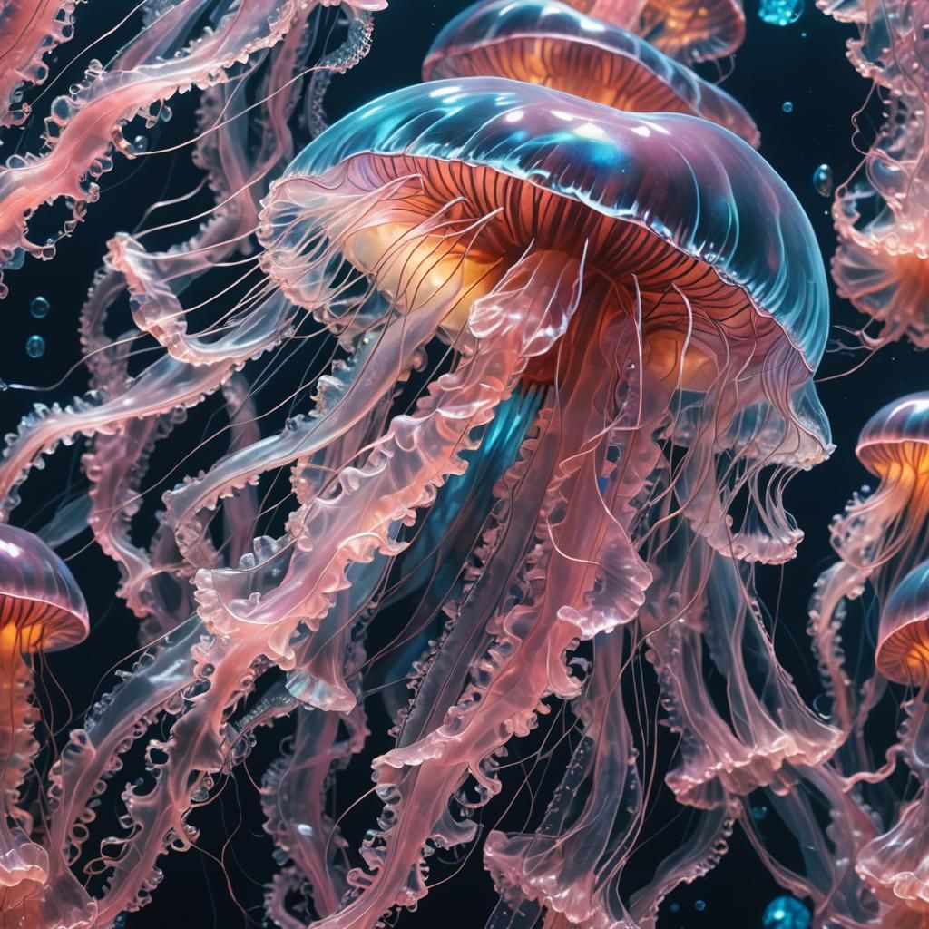 Glowing Crystal Jellyfish in Hyperrealistic Detail