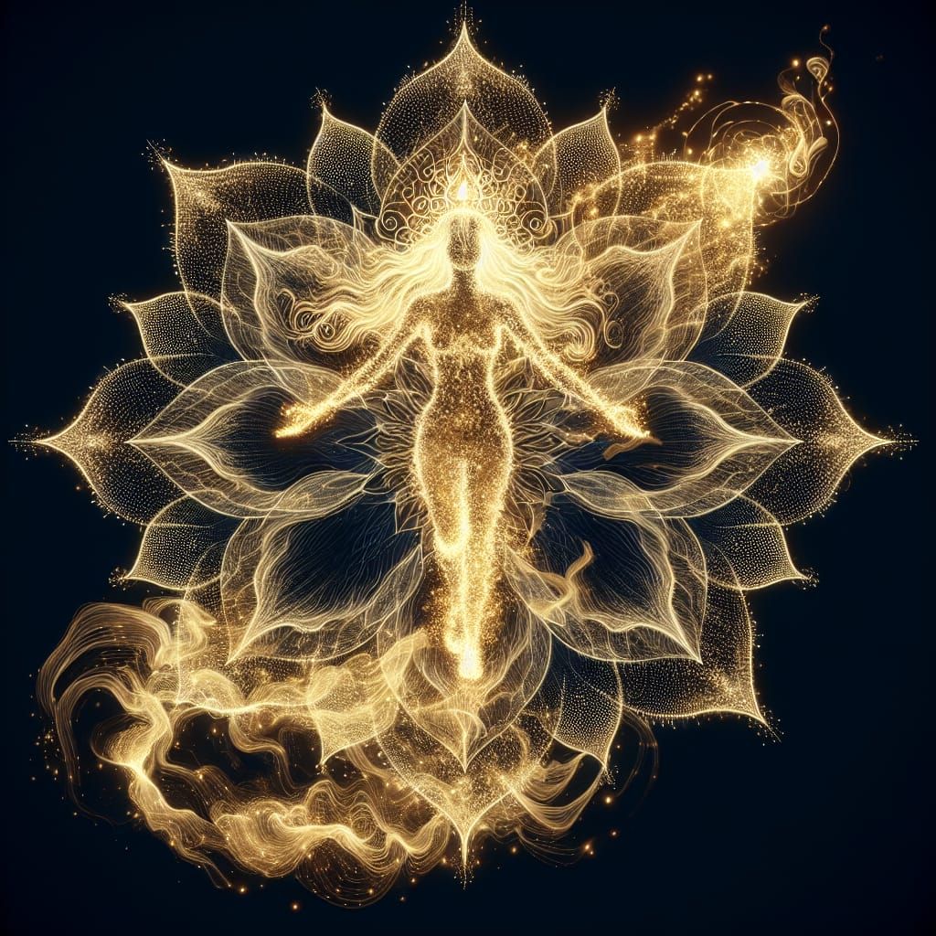 Gold Ink Lotus Mandala with Laser Light Figure