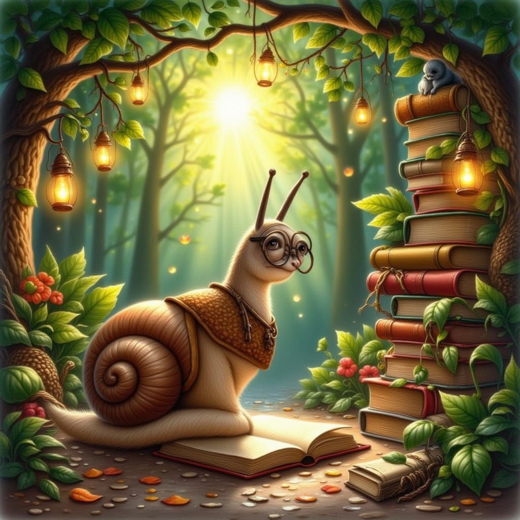 Snail Explorer in Magical Forest Library