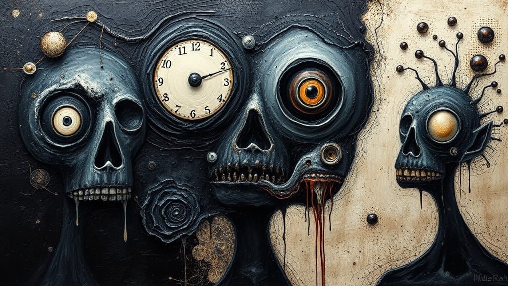 Surrealist Aboriginal Portraits in Black Oil Paintings