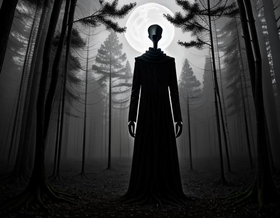 Eerie Faceless Figure in Moonlit Forest