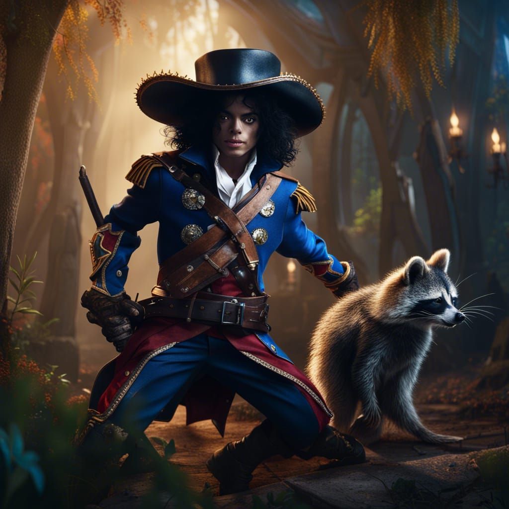 Michael Jackson as Musketeer Fighting Evil Raccoon