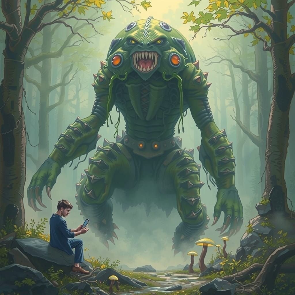 Dark Fantasy Creature in a Twisted Mystic Forest