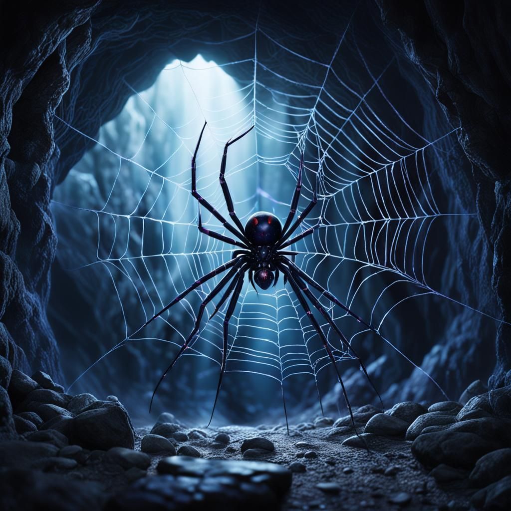 Black Widow Spider in Cave, Comic Book Art