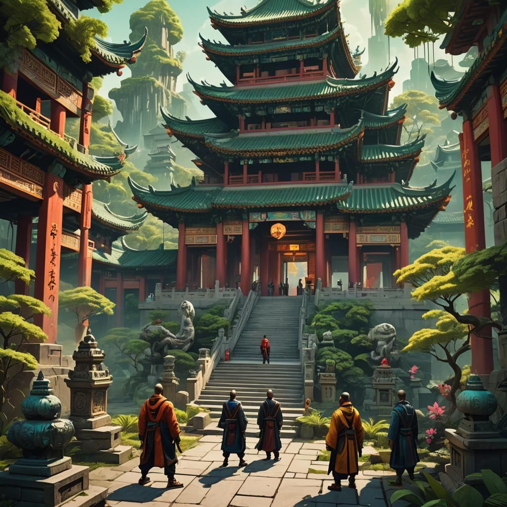 Mystical Wutang Clan Temple in Cyber Fantastical Style