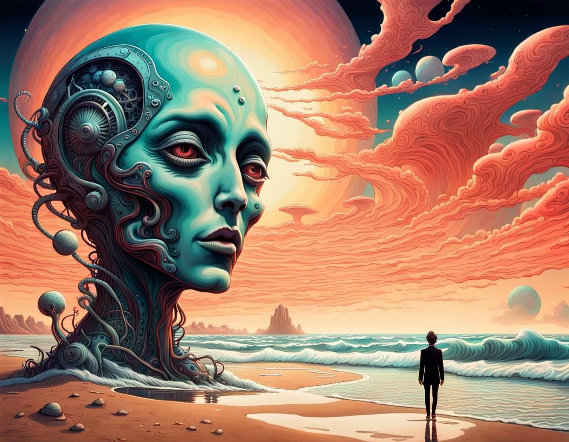 Surreal Beach Between Worlds in Tenebrism Style