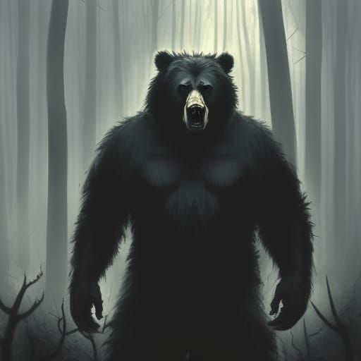 High Gothic Noir Werebear Portrait in Dark Forest