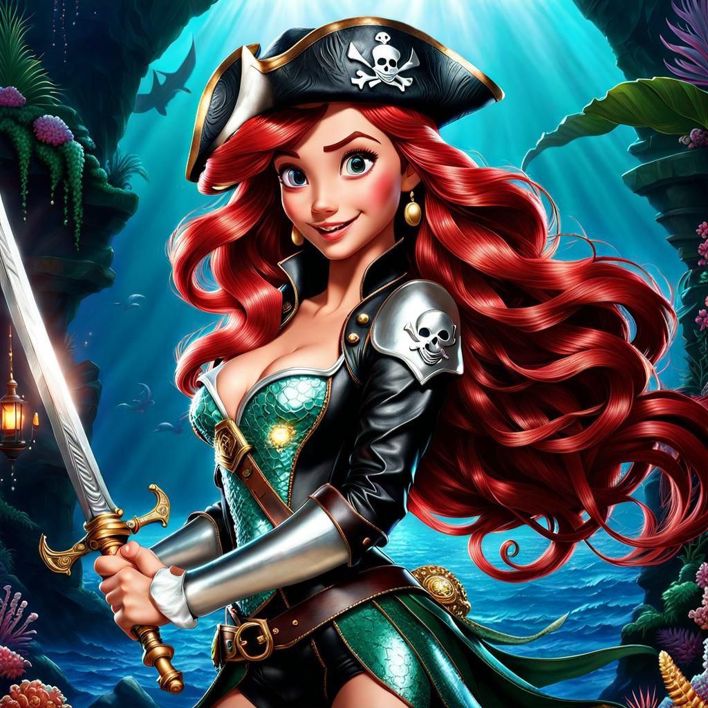 Ariel changes sides and becomes a pirate to hold Prince Eric to ransom