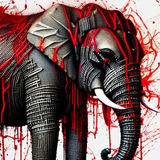 Liquid Metal War Elephant in Hyperrealistic Style
