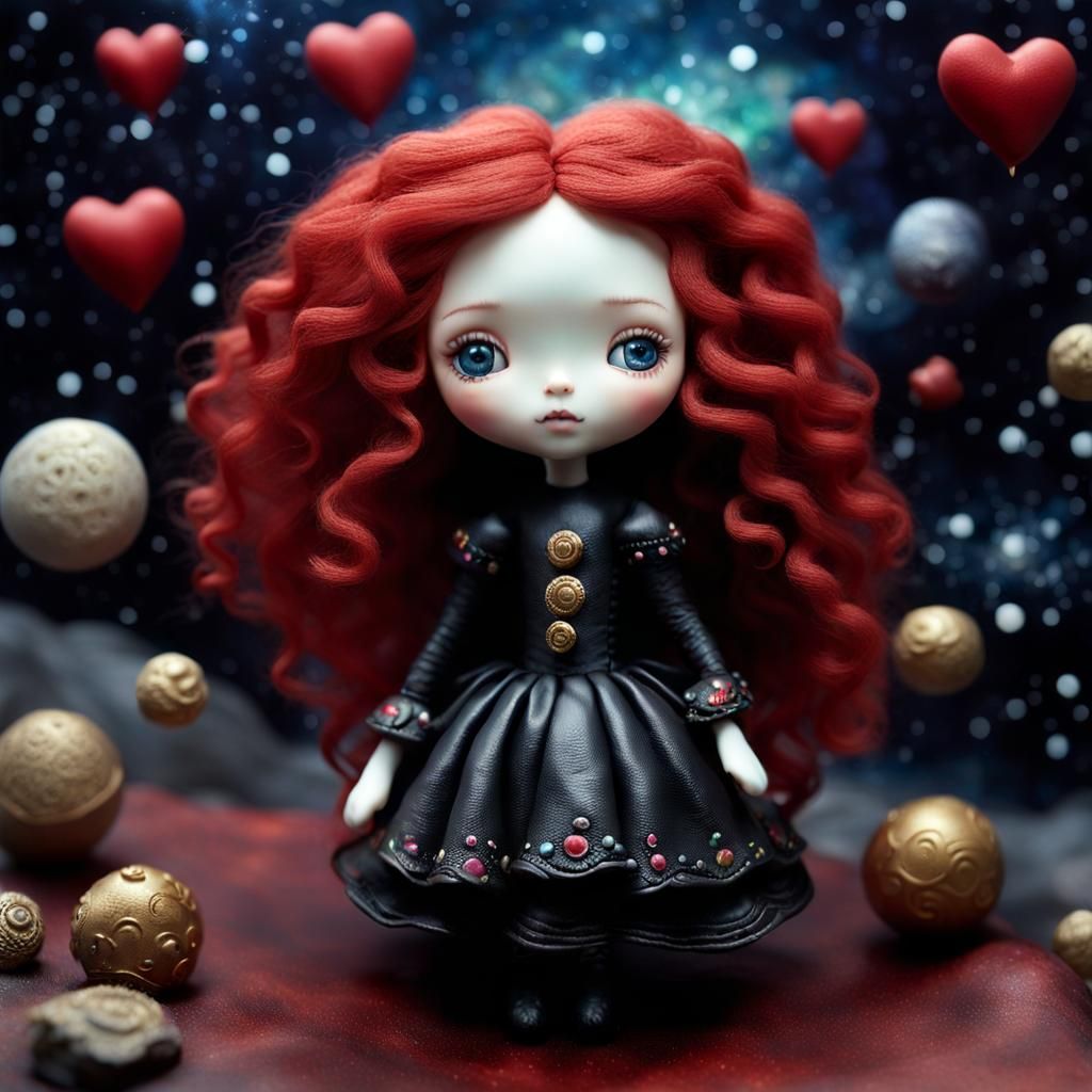 Ornate Clay Doll Floating Through the Cosmos