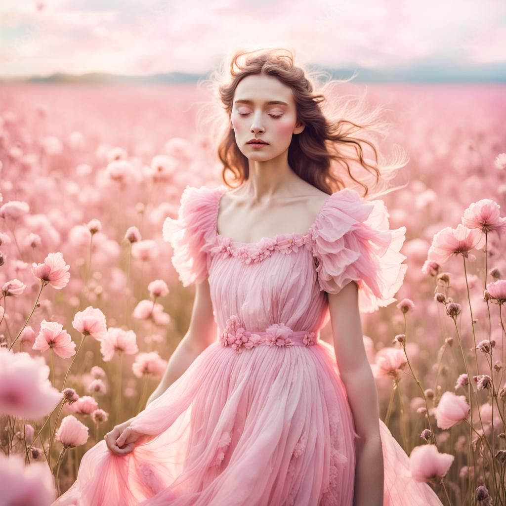 Girl in Pink Dress: Pastel Surrealism Photography