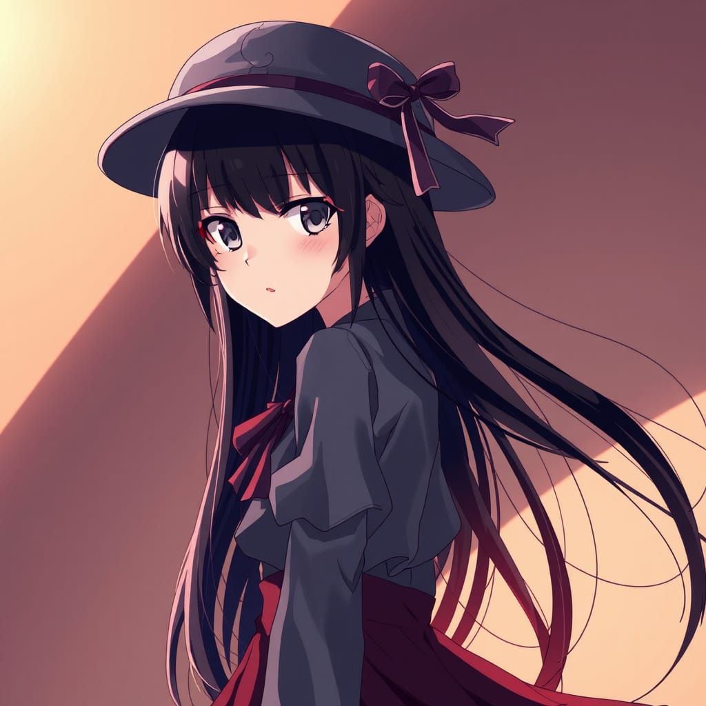 Anime Girl with Black Hair in Studio Trigger Style