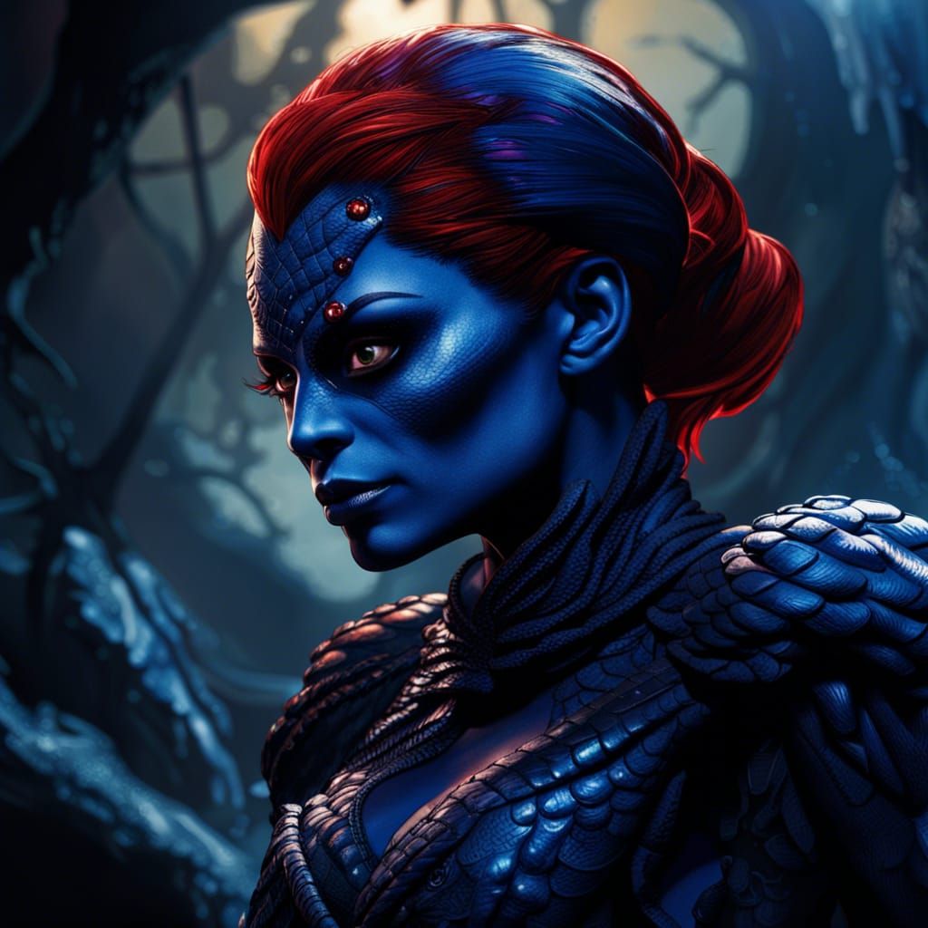 Detailed Matte Painting of Mystique in Comic Art Style