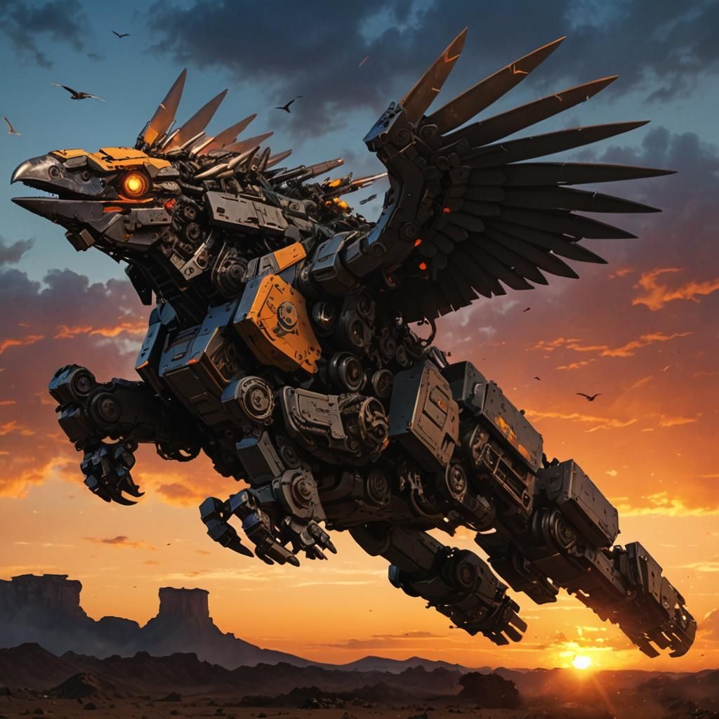 Mechanical Bird with Chainguns in Zoids Style