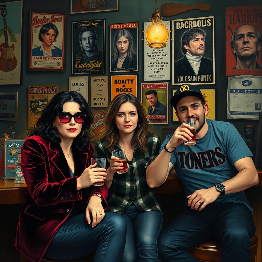 Musicians in Bar: Rothko, Basquiat, and Hockney Styles