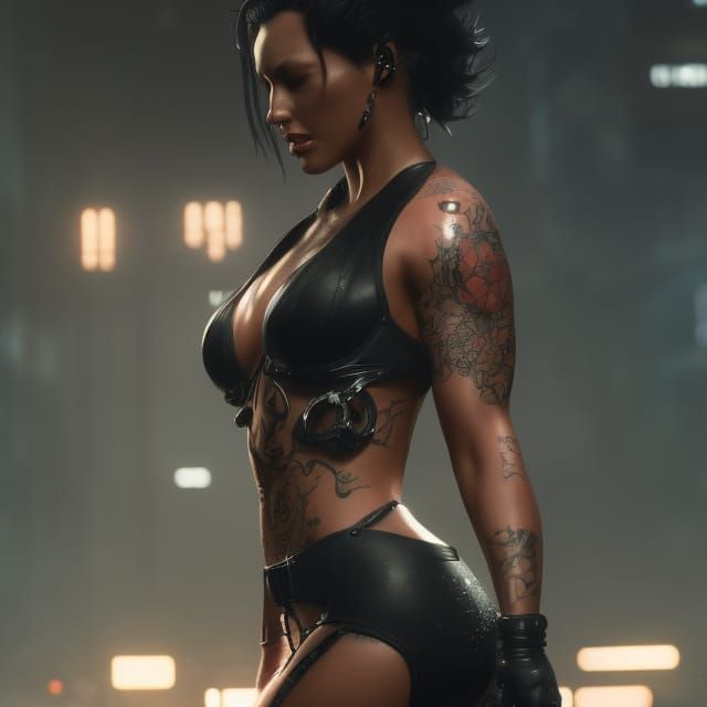 Cyberpunk Girl with Tattoos in Volumetric Lighting