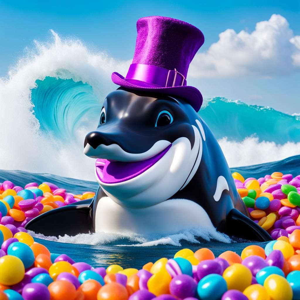 Orca as Willy Wonka in Candy Ocean