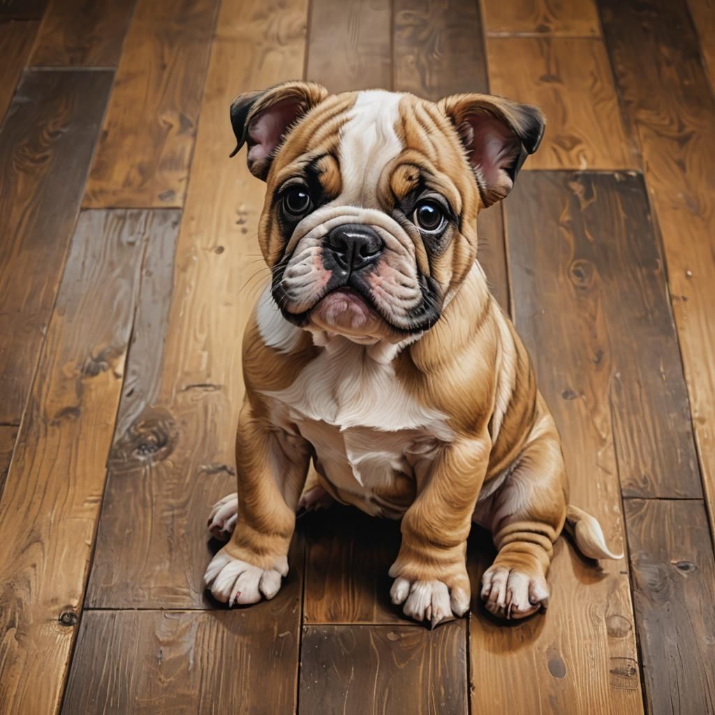 Charming Bulldog Puppy Portrait in Oil Paint Style