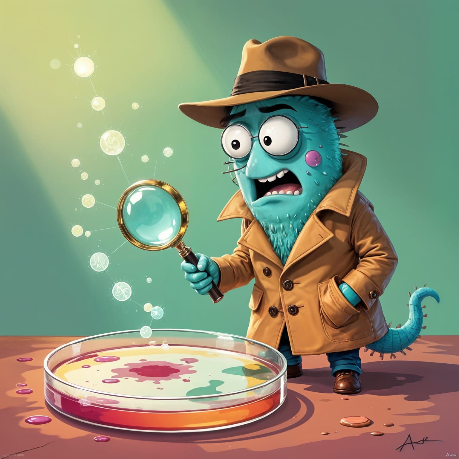 Quirky Microbe Detective Investigates Stain in Noir Style