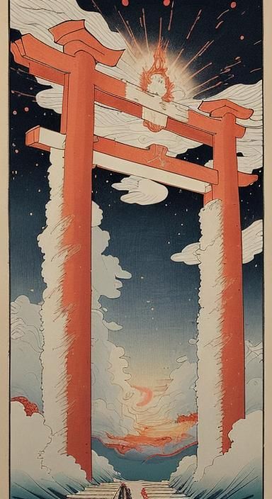 Pillar of Fire and Cloud in Ukiyo-e Style