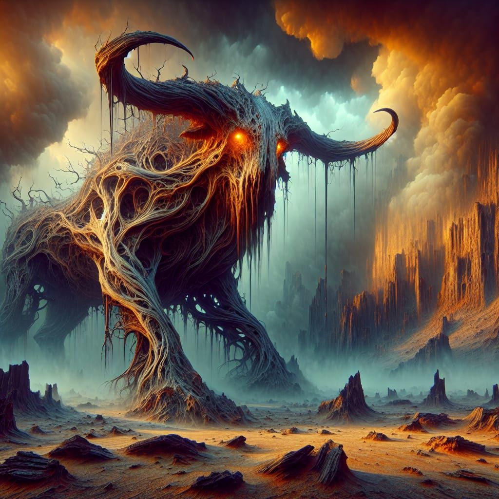 Nightmarish Forest Bull in Desolate Wasteland
