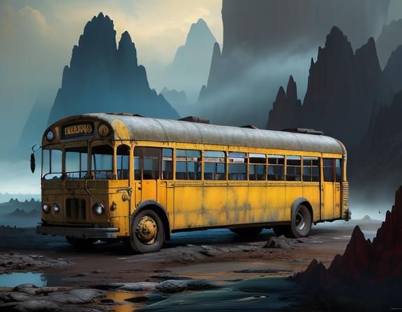 Vibrant Retro Bus in Brilliant Color