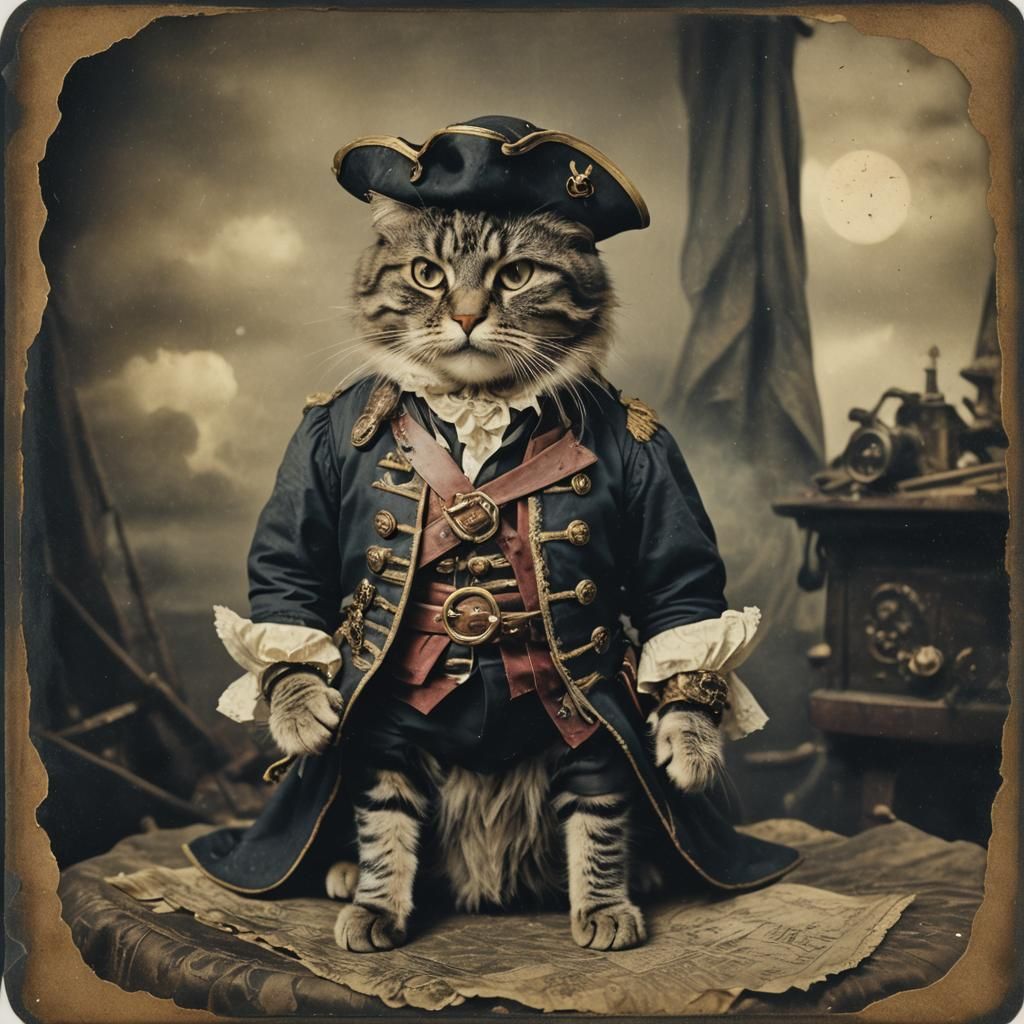 Cat in Pirate Costume: Vintage Instant Photo