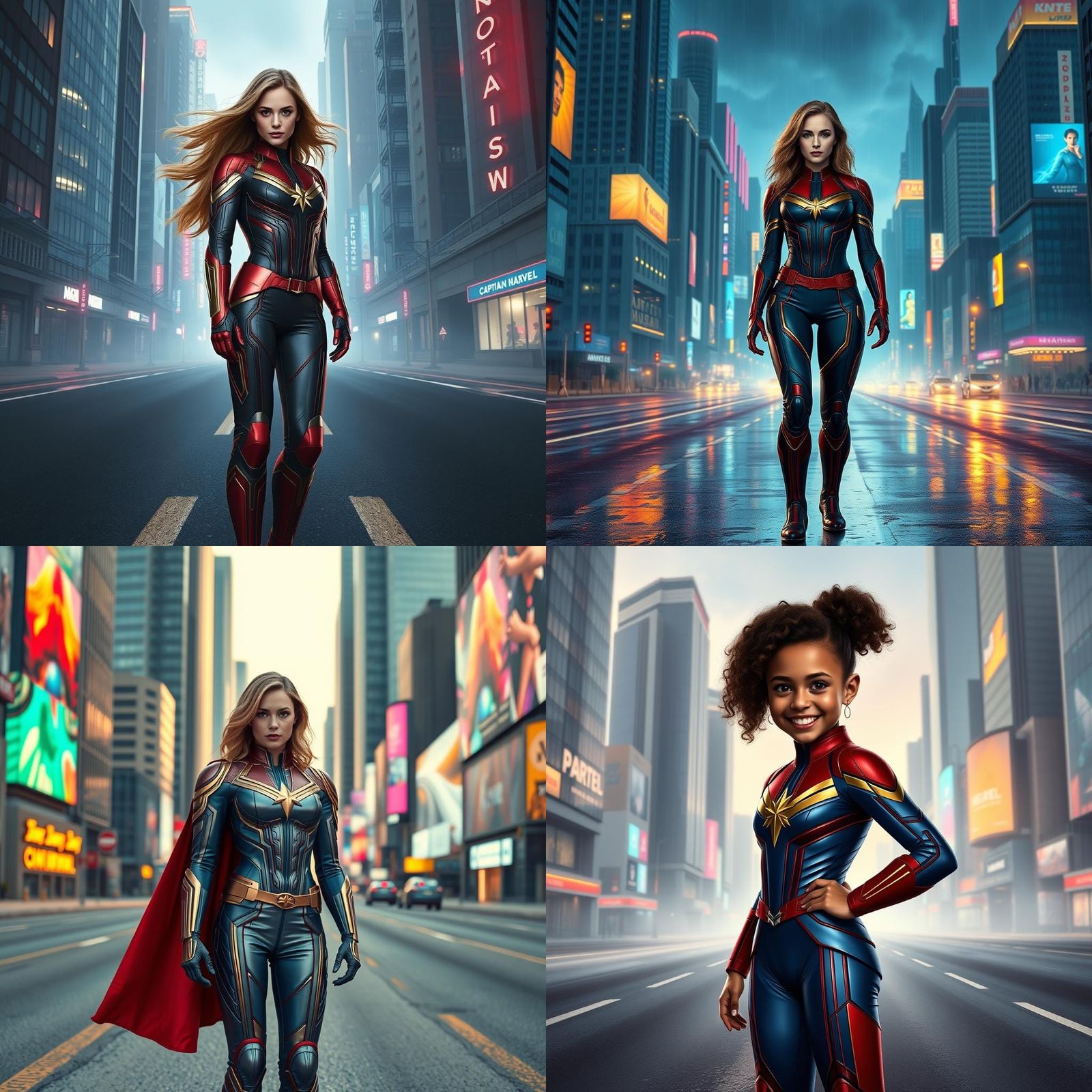 Captain Marvel on Empty City Road: Detailed Digital Art