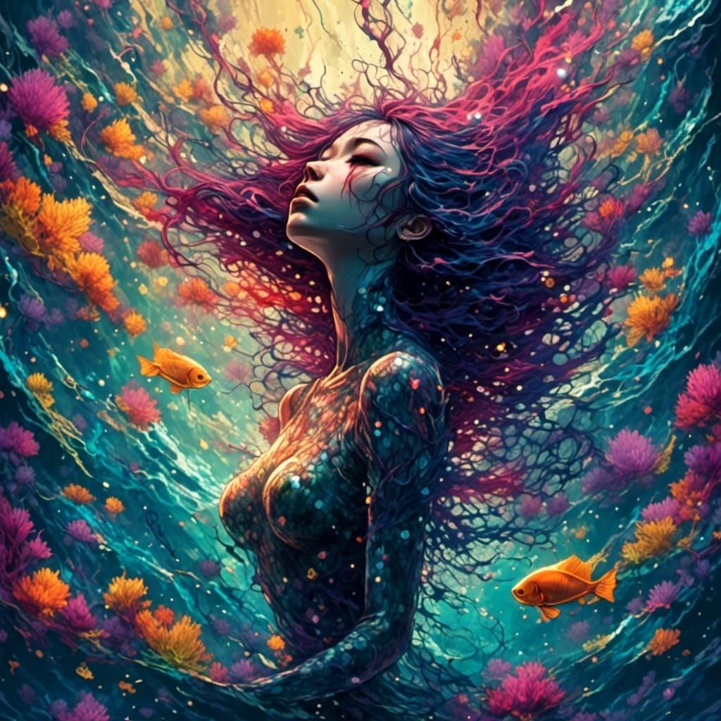 Prismatic Mermaid Dances in Underwater Reef