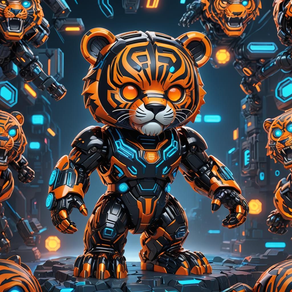 Heroic Tiger-Clad Bear in Funko Pop Sci-Fi Style
