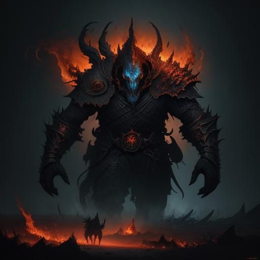 Headless Horseman in Flaming Catacombs: Dark Fantasy Art